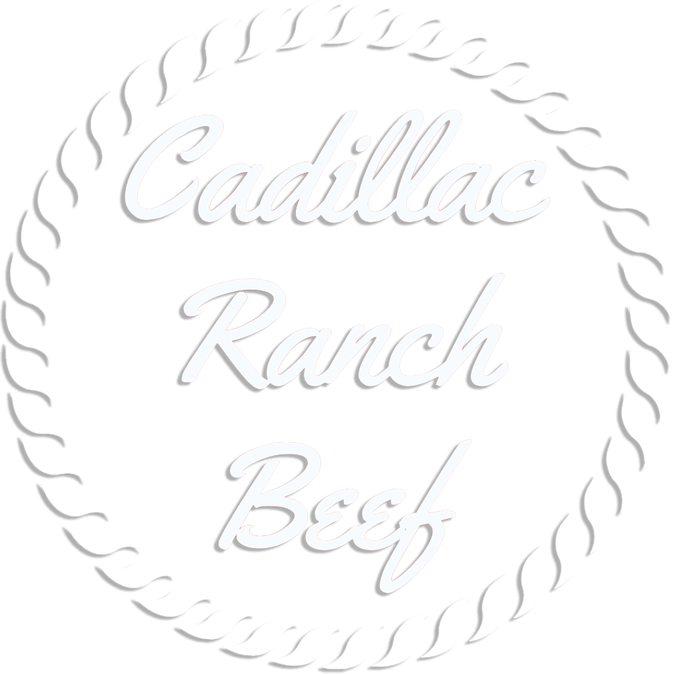 Logo of Cadillac Ranch Beef featuring a circular design with a rope motif, emphasizing quality beef products from Cadillac Ranch.